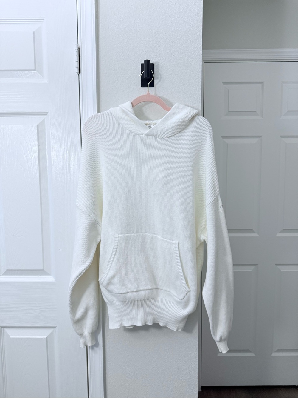 ALO Yoga Scholar Ribbed Hoodie Cream White Oversized XS